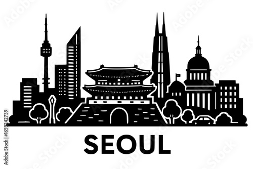 Silhouette of Seoul city on transparent background