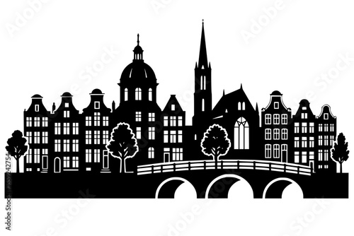 Silhouette of the city of Amsterdam on a transparent background
