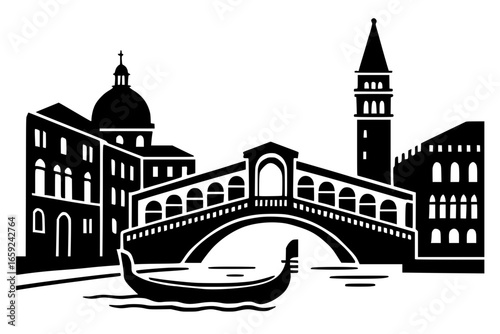 The silhouette of the city of Venice on a transparent background