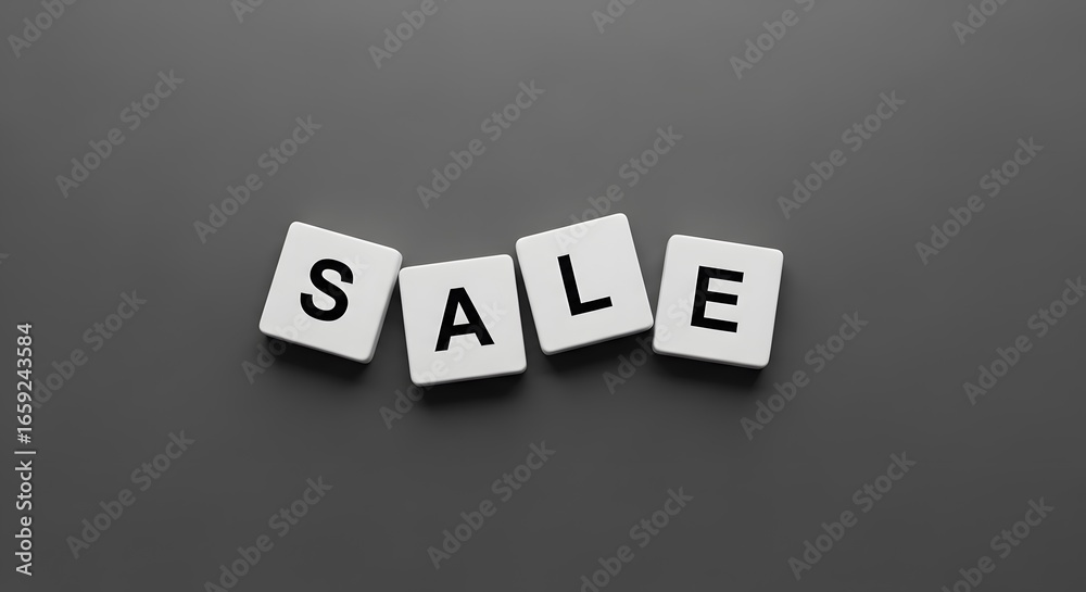 Obraz premium Sale sign on white tiles on gray background.