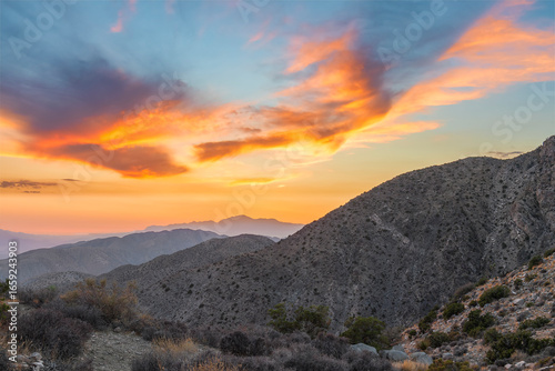 View of Mount San Jacinto and Coachella Valley from Keys View at sunset. Joshua Tree National Park