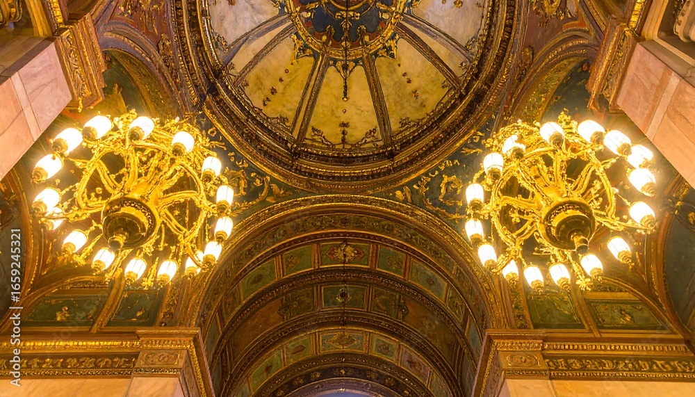 Obraz premium Ornate ceiling with chandeliers