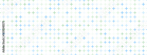 Background for a hospital consisting of a pattern of blue and green crosses or plus signs. Medical, science or pharmacy illustration on a white vector backdrop.