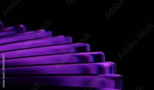 Abstract crystal pattern with blue purple caustic effect, neon light holographic gradient on black 3D background with glass chromatic cube block shapes render. 3D illustration