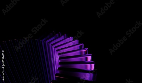 Abstract crystal pattern with blue purple caustic effect, neon light holographic gradient on black 3D background with glass chromatic cube block shapes render. 3D illustration