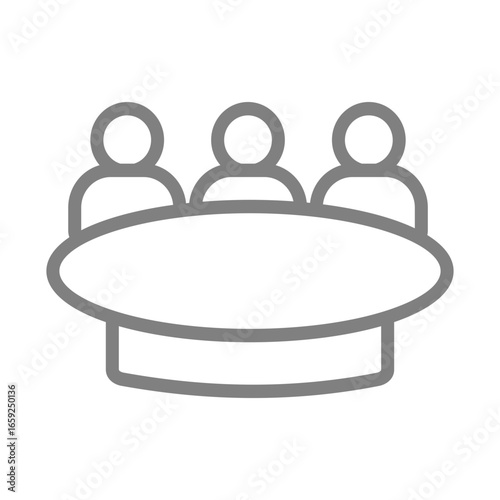 
outline icon of single round table with oval table design and three people