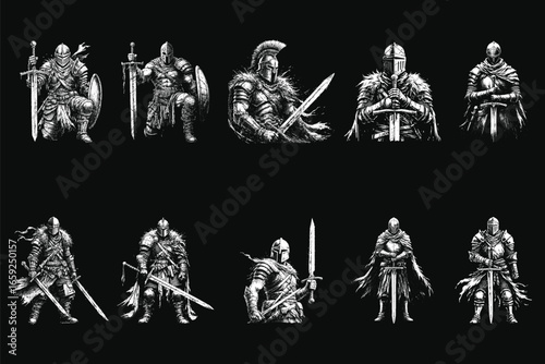 Set Bundle Hand Drawn Gold Fish Aquatic Black White Vintage Dark Art for Tattoo and Clothing illustration