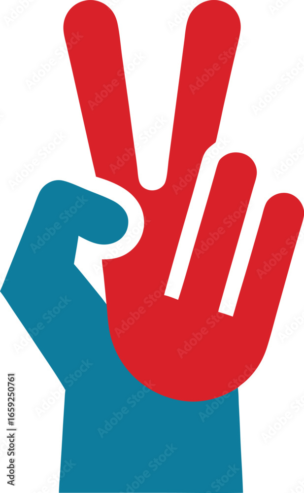 Obraz premium Hand gesture v sign for victory or peace line art vector icon for apps and websites 