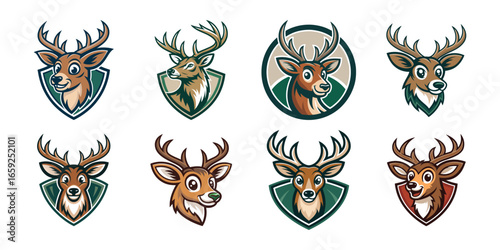 deer head silhouette vector collection with antlers isolated black hunting emblem design for badges tattoos and logos
