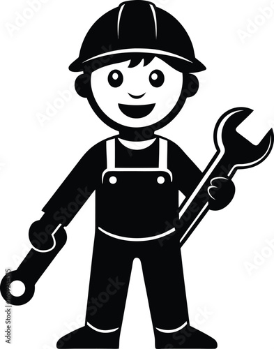 Worker in uniform with wrench repairing and servicing air conditioner