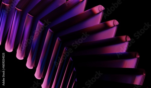Glass chromatic cube block shapes render with neon light holographic gradient and blue purple caustic effect on black 3D background. Abstract crystal pattern. 3D illustration