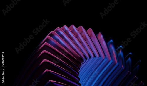 Glass chromatic cube block shapes render with neon light holographic gradient and blue purple caustic effect on black 3D background. Abstract crystal pattern. 3D illustration