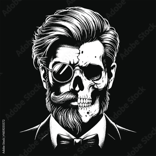 Set Hand drawn Goat Skull Head Dark Art with Different Angel Hatching Outline Style illustration