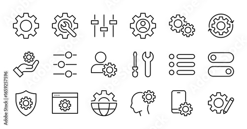 settings line icons set vector illustration. editable stroke