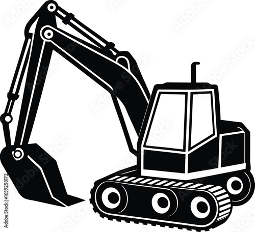 Excavator Vector Icon, Heavy Construction Machinery Icons Set in Black and Orange, Editable Stroke, Vector Illustration Construction Machinery, Construction Equipment Icons Set Editable Stroke
