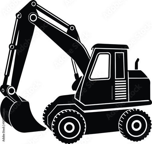 Excavator Vector Icon, Heavy Construction Machinery Icons Set in Black and Orange, Editable Stroke, Vector Illustration Construction Machinery, Construction Equipment Icons Set Editable Stroke
