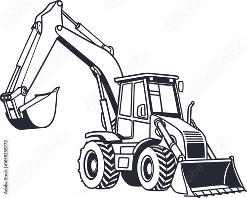 Excavator Vector Icon, Heavy Construction Machinery Icons Set in Black and Orange, Editable Stroke, Vector Illustration Construction Machinery, Construction Equipment Icons Set Editable Stroke

