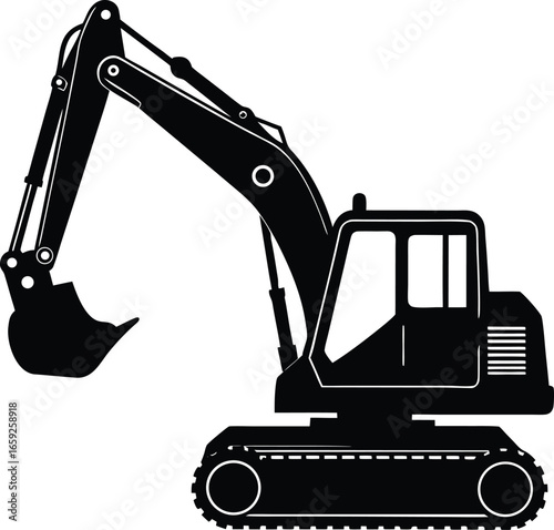 Excavator Vector Icon, Heavy Construction Machinery Icons Set in Black and Orange, Editable Stroke, Vector Illustration Construction Machinery, Construction Equipment Icons Set Editable Stroke
