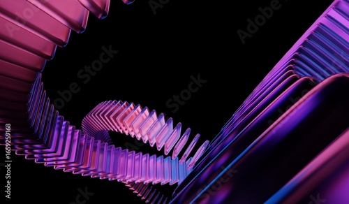 3D illustration showing black 3D background, neon light holographic gradient, abstract crystal pattern, blue purple caustic effect, and glass chromatic cube block shapes render