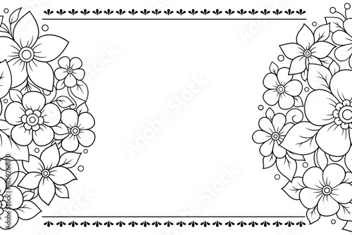 Frame in eastern tradition. Stylized with henna tattoos decorative pattern for decorating covers for book, notebook, casket, magazine, postcard and folder. Flower border in mehndi style.