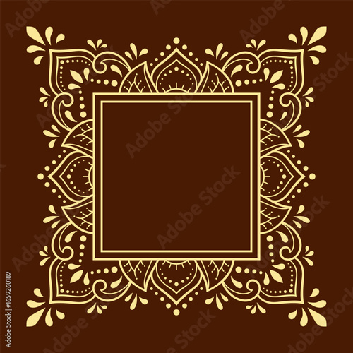 Frame in eastern tradition. Stylized with henna tattoos decorative pattern for decorating covers for book, notebook, casket, magazine, postcard and folder. Flower border in mehndi style.