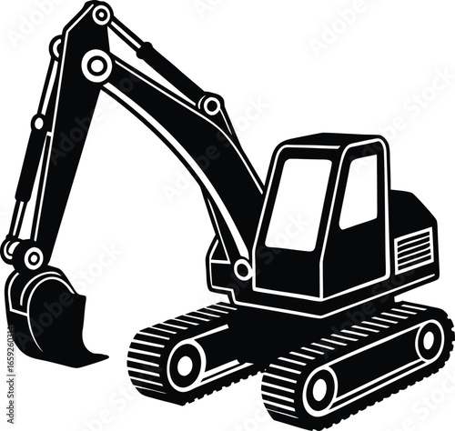 Excavator Vector Icon, Heavy Construction Machinery Icons Set in Black and Orange, Editable Stroke, Vector Illustration Construction Machinery, Construction Equipment Icons Set Editable Stroke
