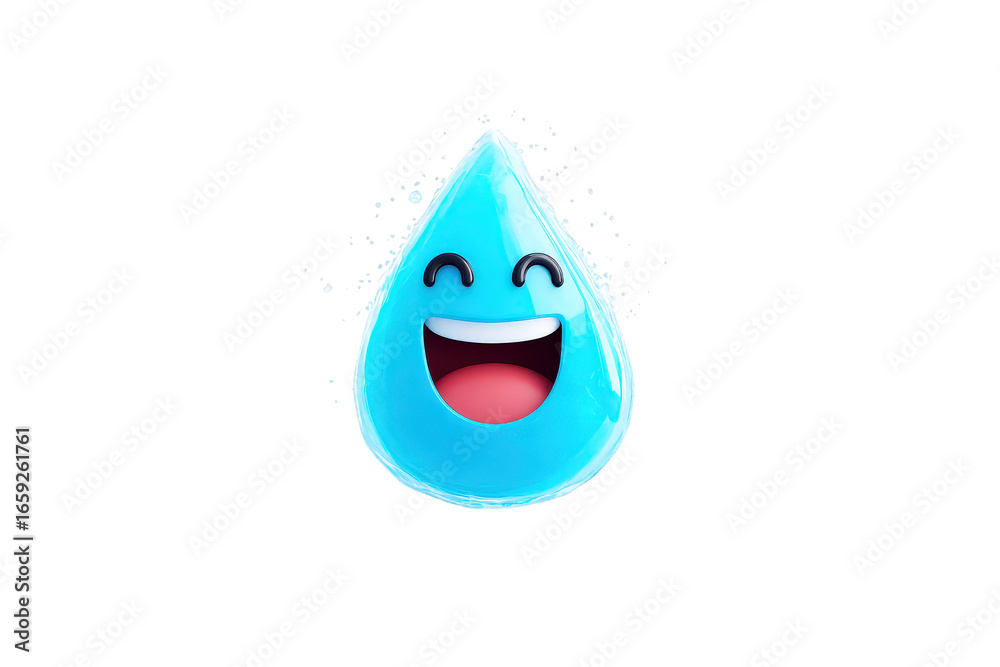 Fototapeta premium Happy Blue Water Drop Character Cartoon with Smiling Face on Transparent Background