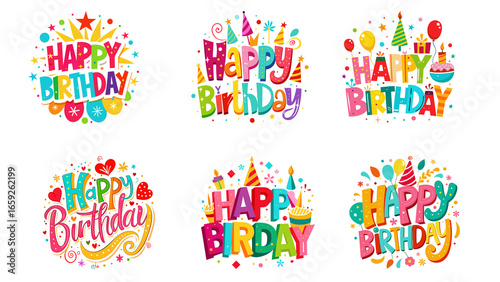 Elegant Happy Birthday Typography Greeting Card Design – Modern Calligraphy,  Creative Happy Birthday Typography with Colorful Decorative Style