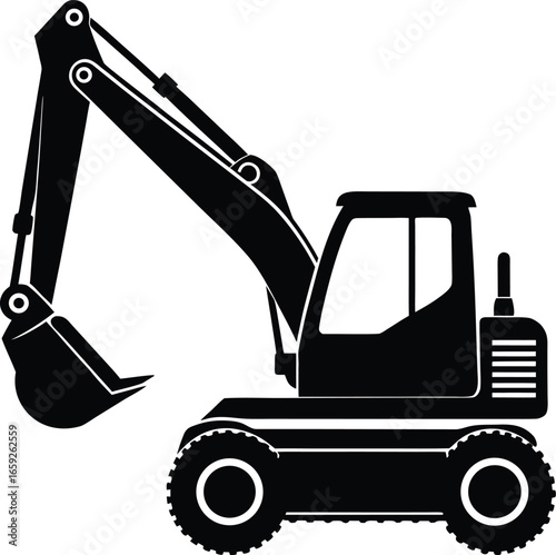 Excavator Vector Icon, Heavy Construction Machinery Icons Set in Black and Orange, Editable Stroke, Vector Illustration Construction Machinery, Construction Equipment Icons Set Editable Stroke
