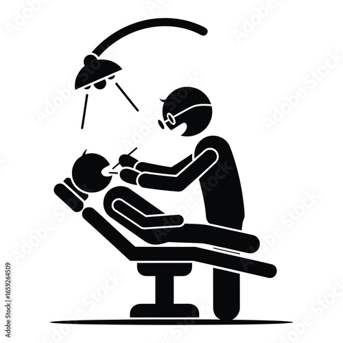 Dental Treatment Vector Illustration with Dentist and Patient in Chair Icon