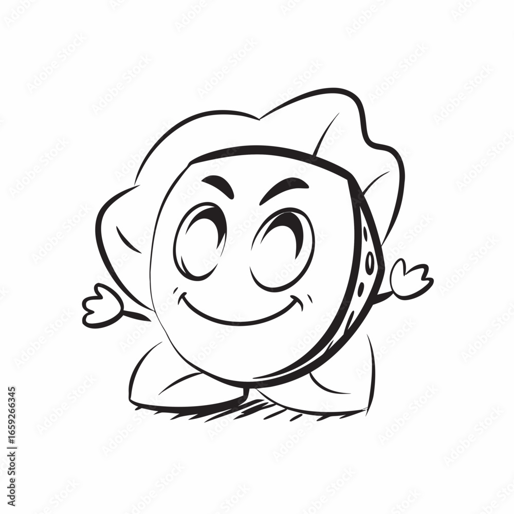 Obraz premium Cheerful cartoon character with a smiling face and leaves, perfect for children's books, educational materials, and fun designs
