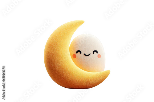 Cute Smiling Moon and Cloud Plush Toy on Transparent Background for Children's Decor