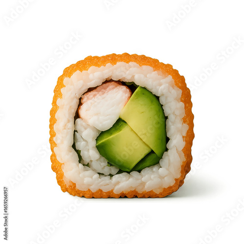 California Roll: Sushi with Avocado, Shrimp, and Tobiko, Japanese Cuisine