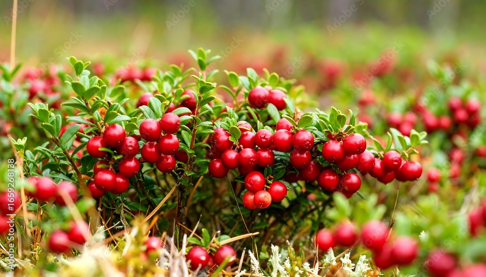 Obraz premium Lush cranberries in a forest setting