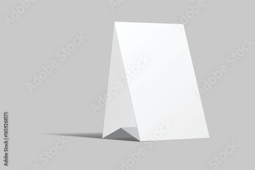 Vector mockup of a blank tent card vertical a4 format, standing isolated. Perfect template for menu design, restaurant, cafe, event signage, table display, branding, promotion, ads and presentations
