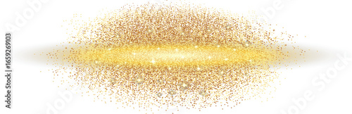 Golden glitter sparkles with glowing light effect. Black shine gold sparkles background.