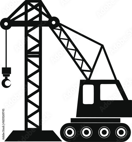 Black and white construction crane isolated on white background