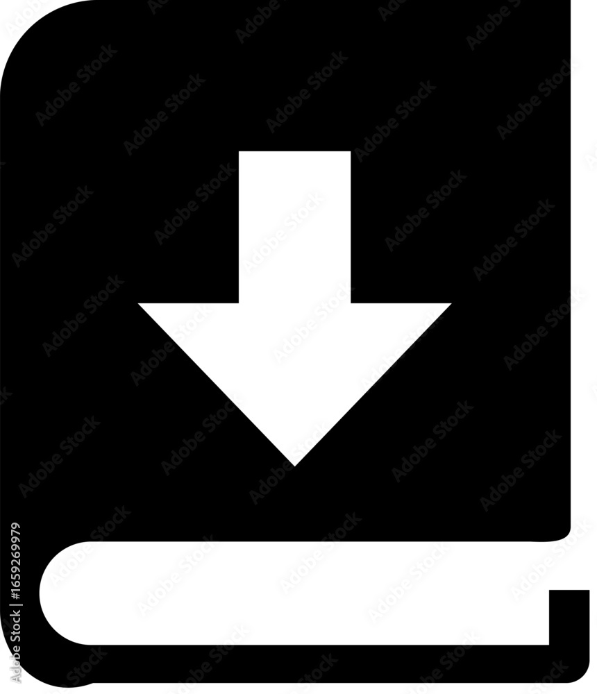 Download Icon: Bold Black and White Book with Download Arrow, Simple Digital Graphic, User Interface Element Download Icon: Bold Black and White Book with Download Arrow, Simple Digital Graphic, User Interface Element