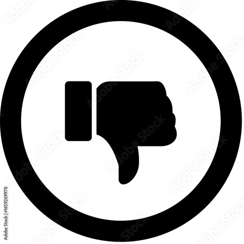 Bold Black Thumbs Down Icon in Circle: Negative Feedback Symbol, Dislike, Rejection Graphic