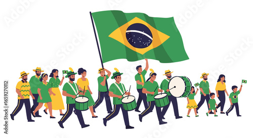 Brazilian Parade with Drums and Flag