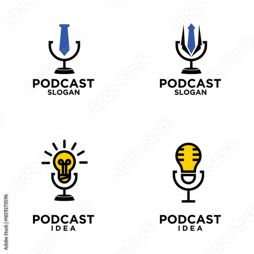 Podcast Logo Set with Business Tie and Idea Lightbulb