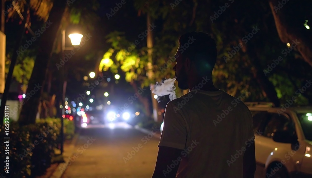 Obraz premium Night scene, man smoking