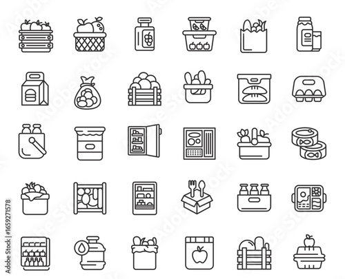 Food storage icons set. vector. editable