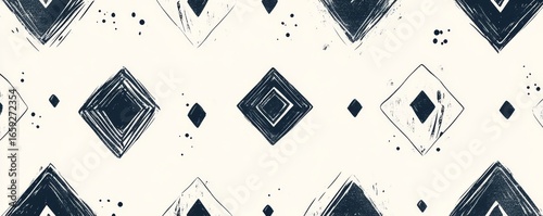 Seamless whimsical hand-drawn geometric pattern, featuring playful black and white diamond shapes, Generative AI