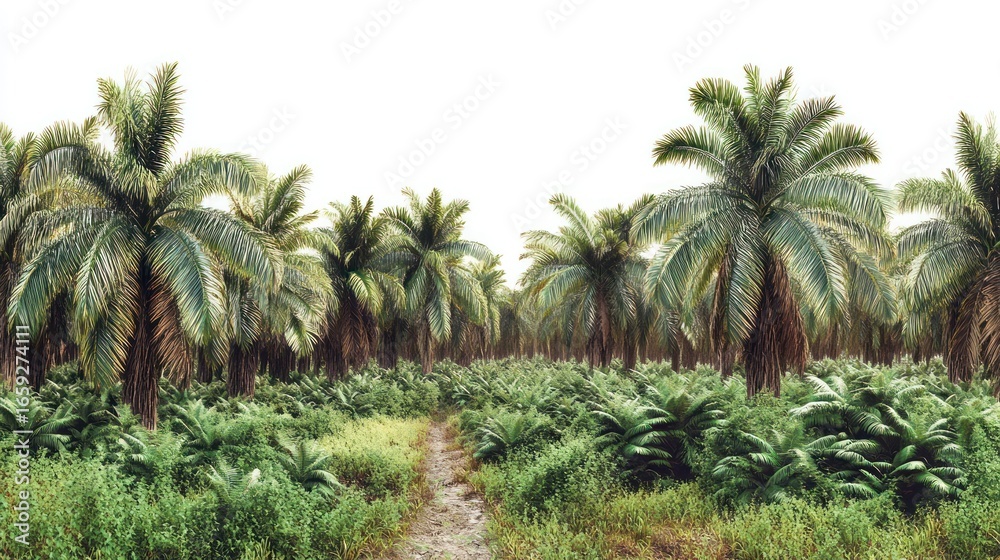 Obraz premium Lush palm grove, path meandering through