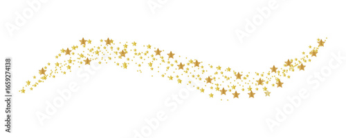 Golden star shaped sparkles confetti isolated on white background.