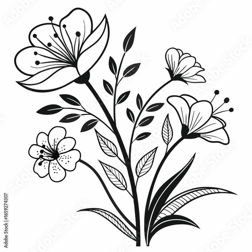 Set of Flower icons Silhouettes, Abstract botanical flower icon, vector botany floral design Cute round flower plant nature collection, Vector illustrator.

