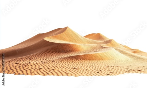 Desert sand pile, forming a dune isolated on a white background, illustrating the natural beauty and simplicity of desert landscapes, Generative AI