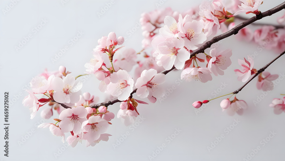 Fototapeta premium Cherry blossom branch on white background.