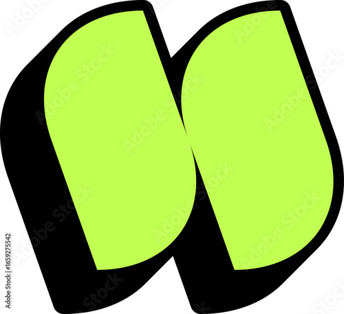 3D lime green abstract wavy icon in a retro comic style. Vector illustration of a bold extruded organic or letter shape.